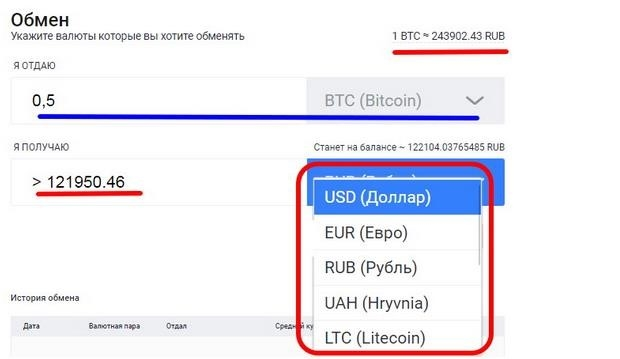 Обмен цифровых монет на фиатную валюту