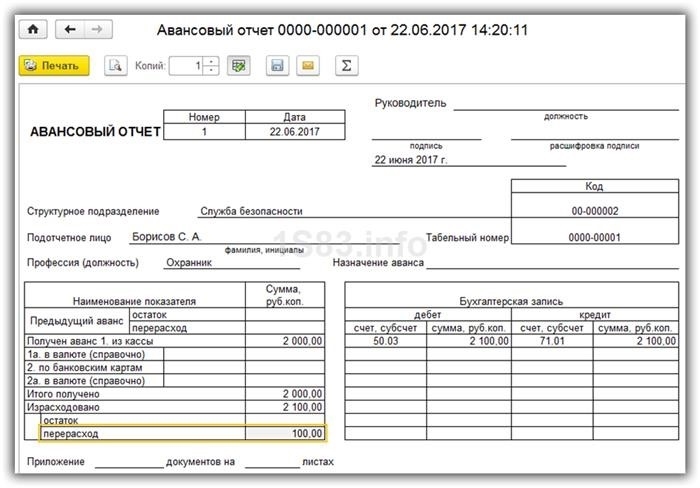 Форма печати предварительного отчета